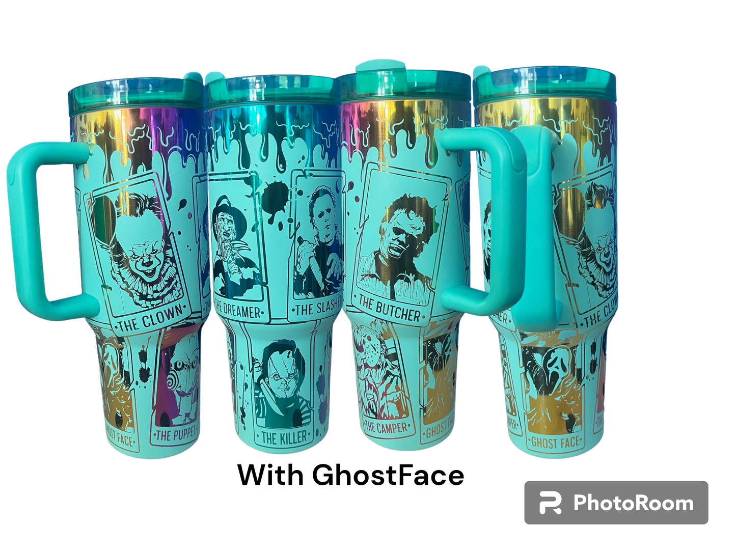 Horror Tarot Card Clown Engraved Tumbler 40oz handle Halloween