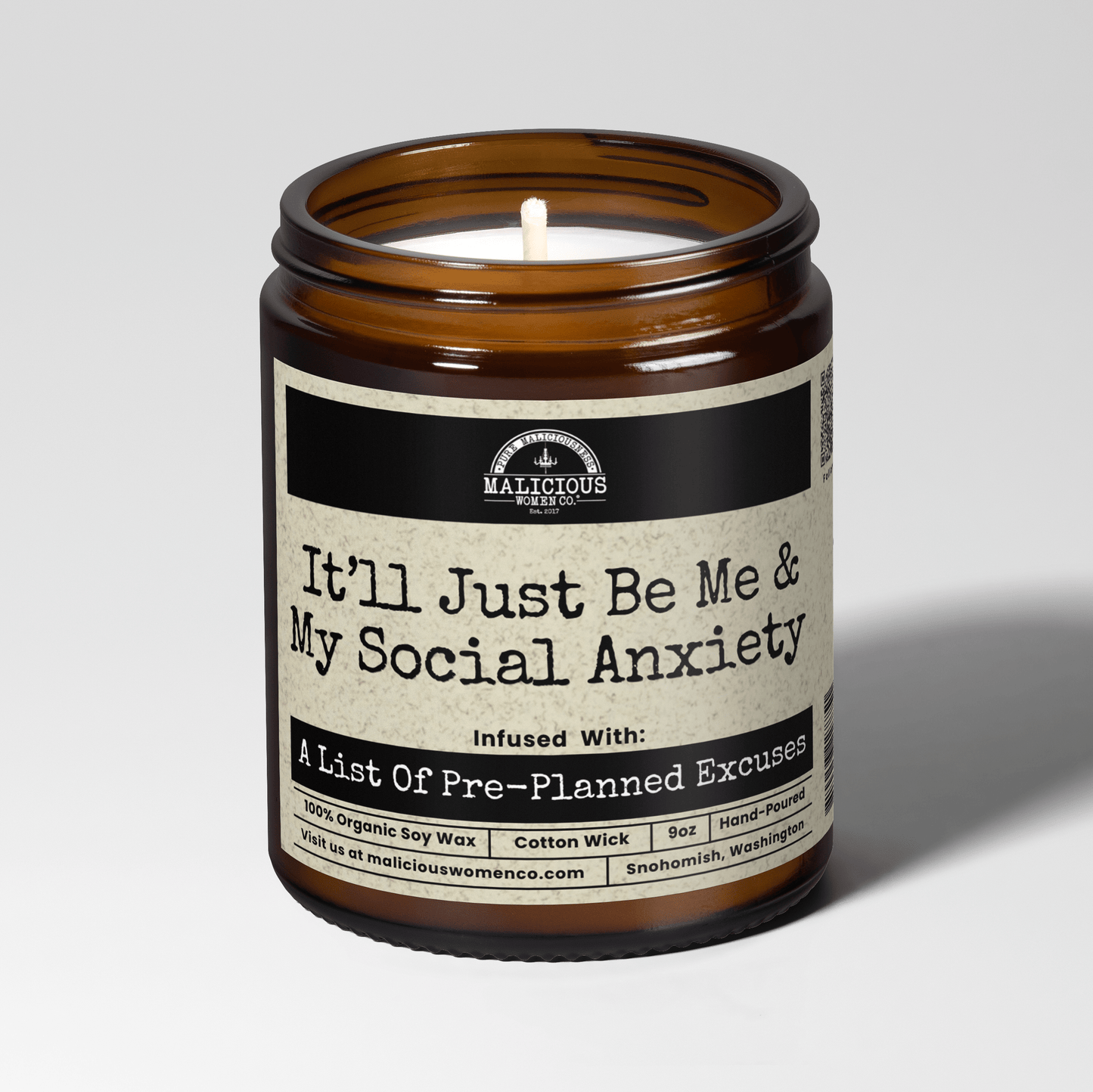 Itll Just Be Me And My Social Anxiety 9oz Mental Health Candle Malicious Women Co