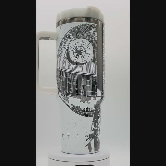 40oz Light vs Dark 2 face with opening crawl laser engraved tumbler