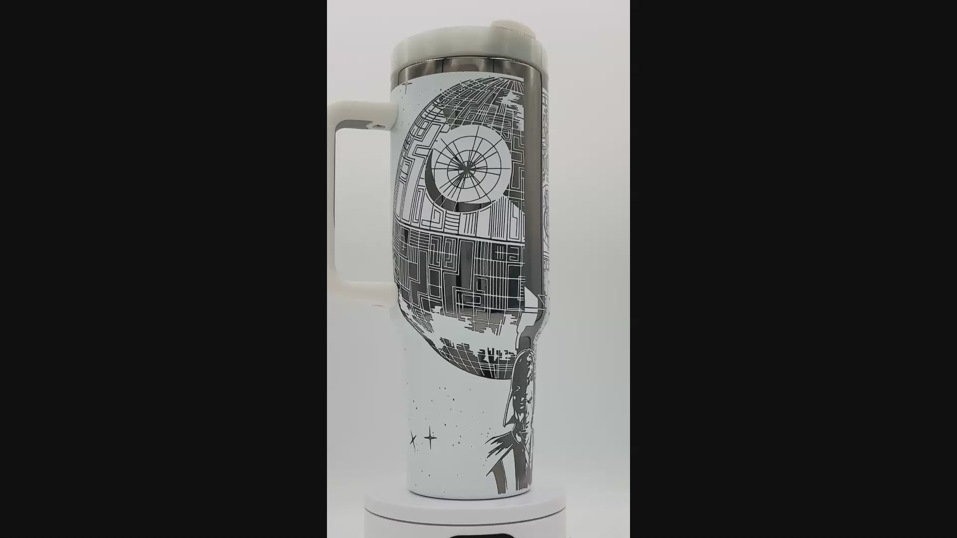 40oz Light vs Dark 2 face with opening crawl laser engraved tumbler