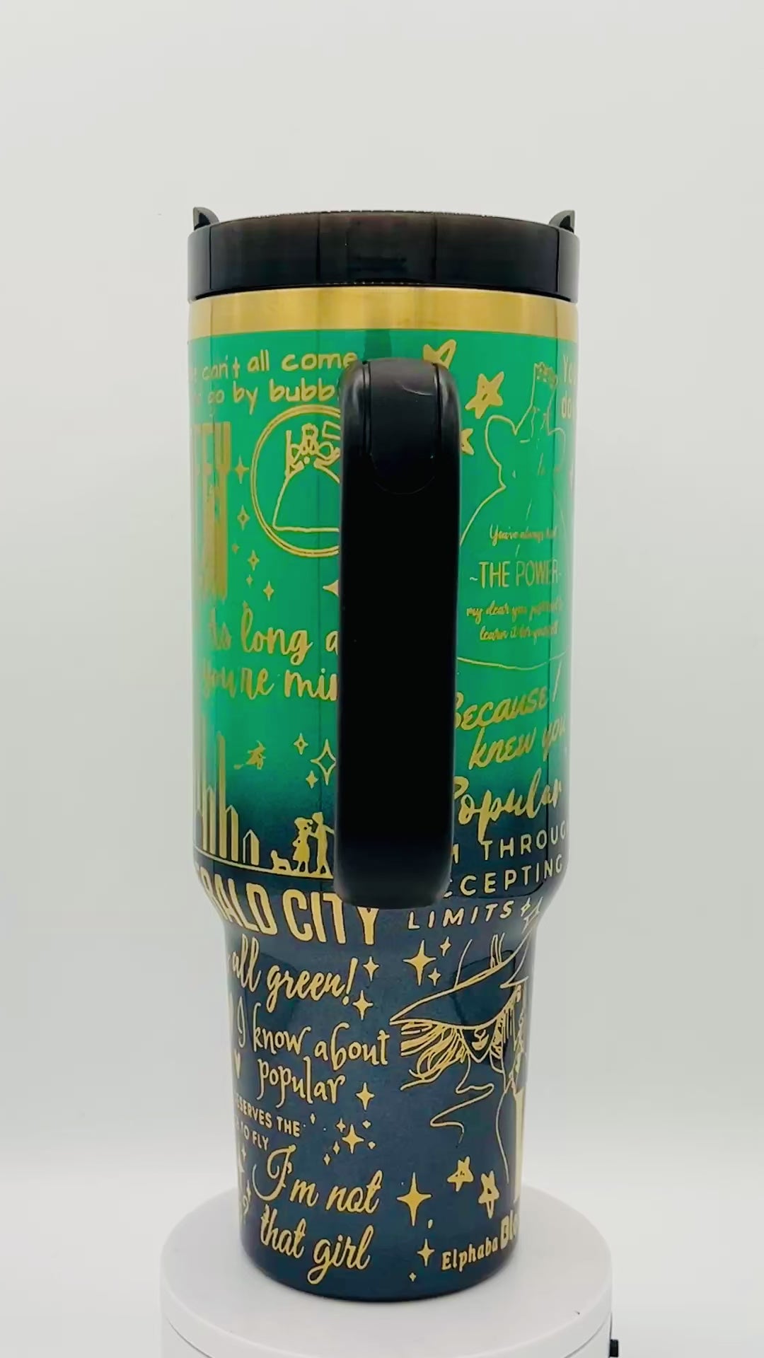 40oz Wicked Themed tumbler defy gravity Full wrap. Full Video.