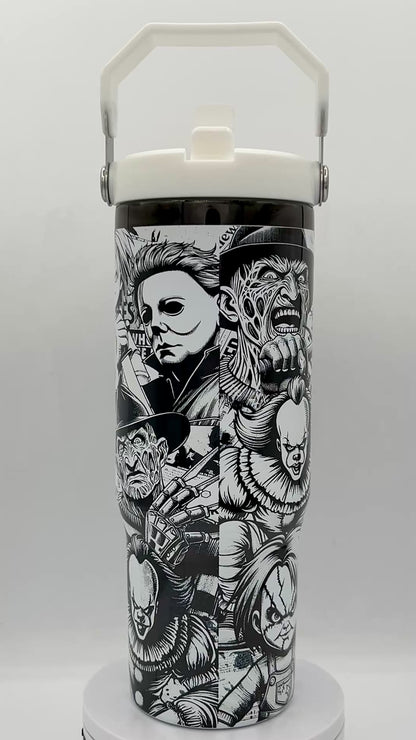30oz Horror Movie Slasher Unalivers full wrap Collage laser engraved Tumbler killers