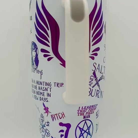 40oz Supernatural TV series themed tumbler with Handle. Full rotation video