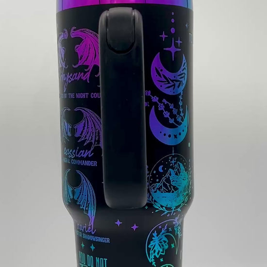 30oz Acotar Velaris City of Starlight engraved tumbler. Black powder coating with rainbow engraving. 