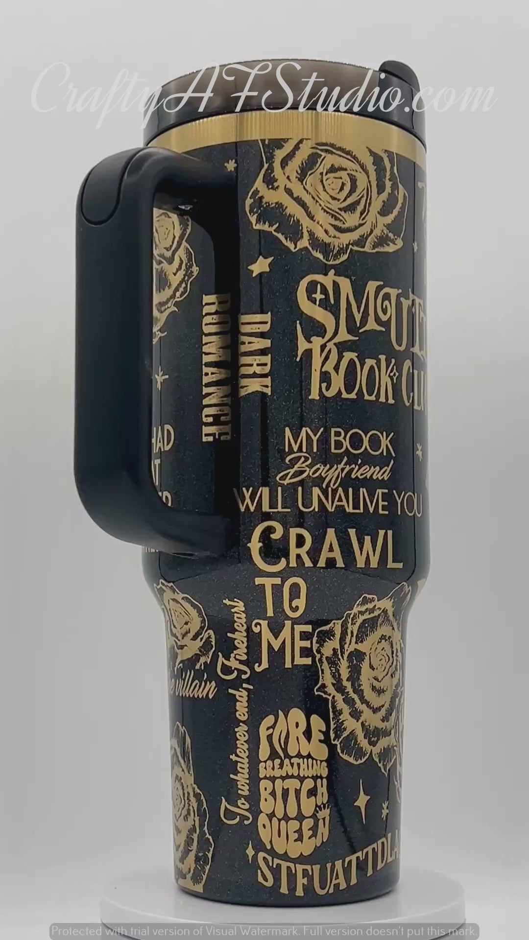 40oz Smutty book club smutslut themed tumbler with Handle. Dark romance, romantasy, romance books, fantasy, trigger warnings, filthy and smutty, smut and coffee