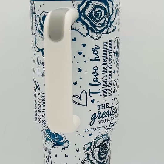 40oz romantic movie love quotes. White powder coat with blue engraving. Full video