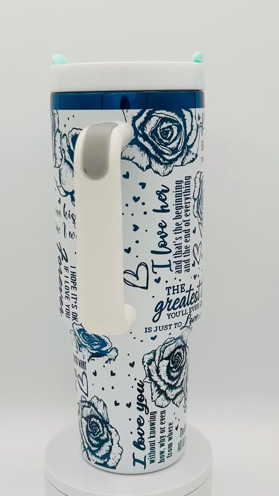 40oz romantic movie love quotes. White powder coat with blue engraving. Full video