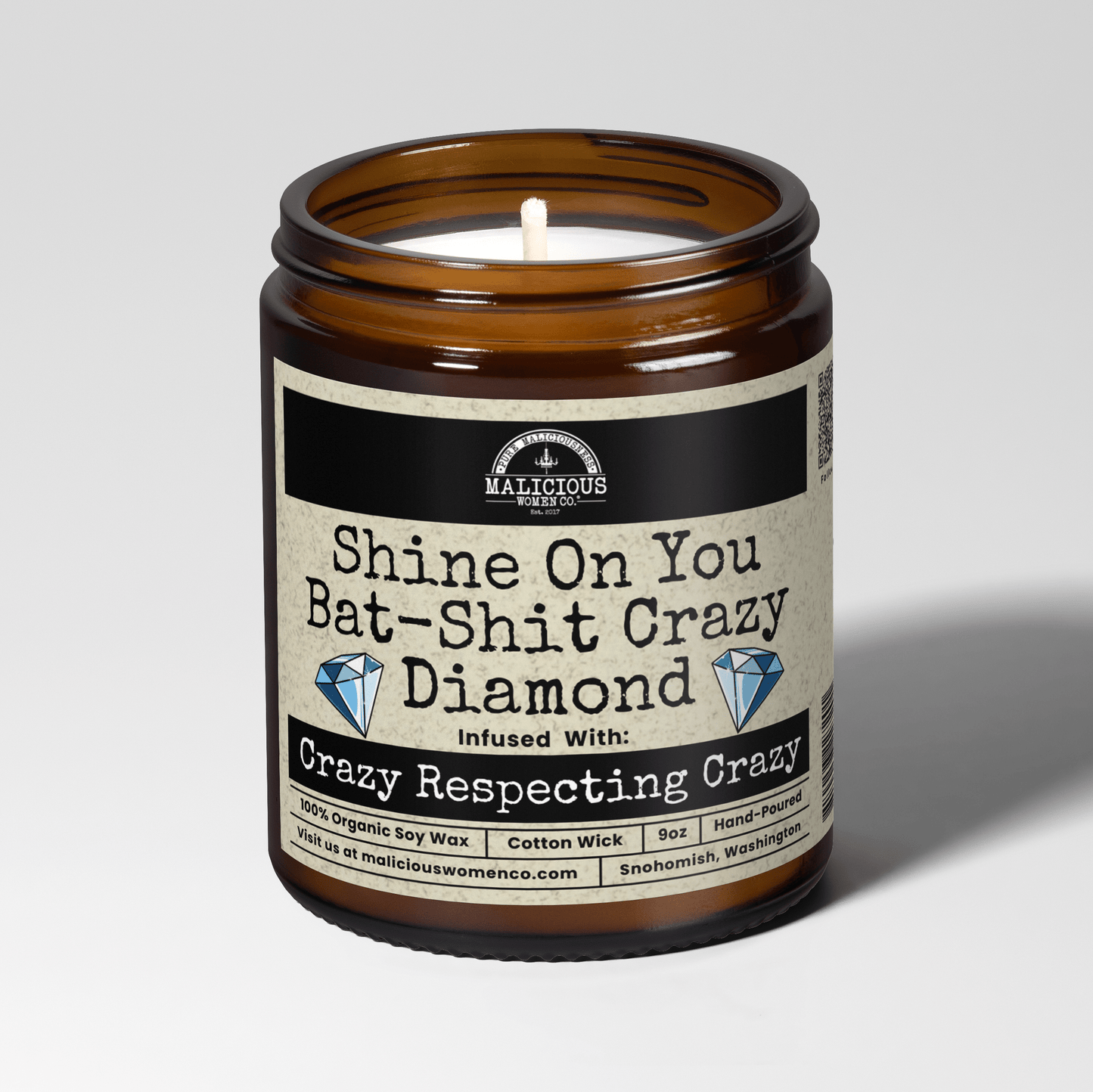 Shine On You Bat Shit Crazy Diamond 9oz Bestie Candle Malicious Women Co