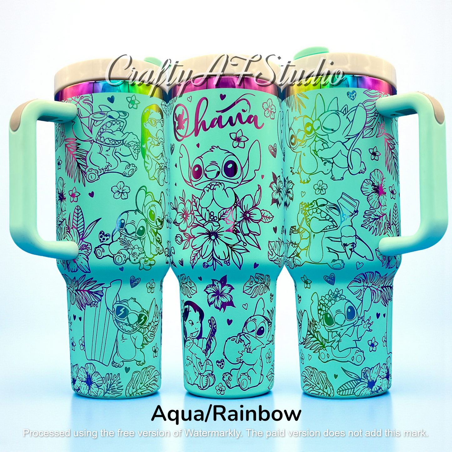 40oz Lilo, Stitch and Angel Ohana Laser Engraved Tumbler