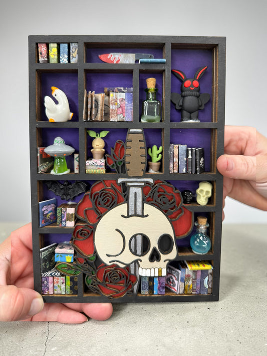 Skull, Roses and Dagger  - Mini Bookshelf
