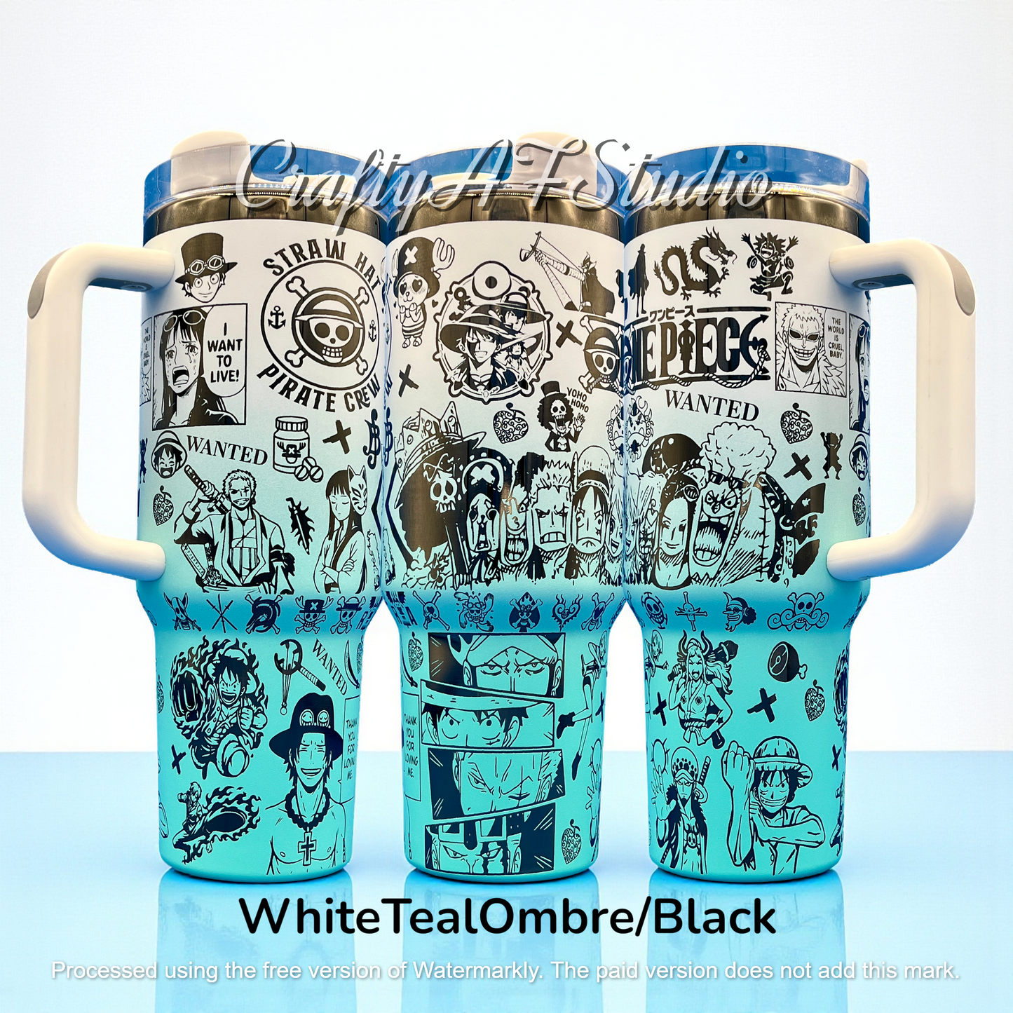 40oz One Piece Anime Series Laser Engraved Tumbler - Straw Hat Pirate Crew