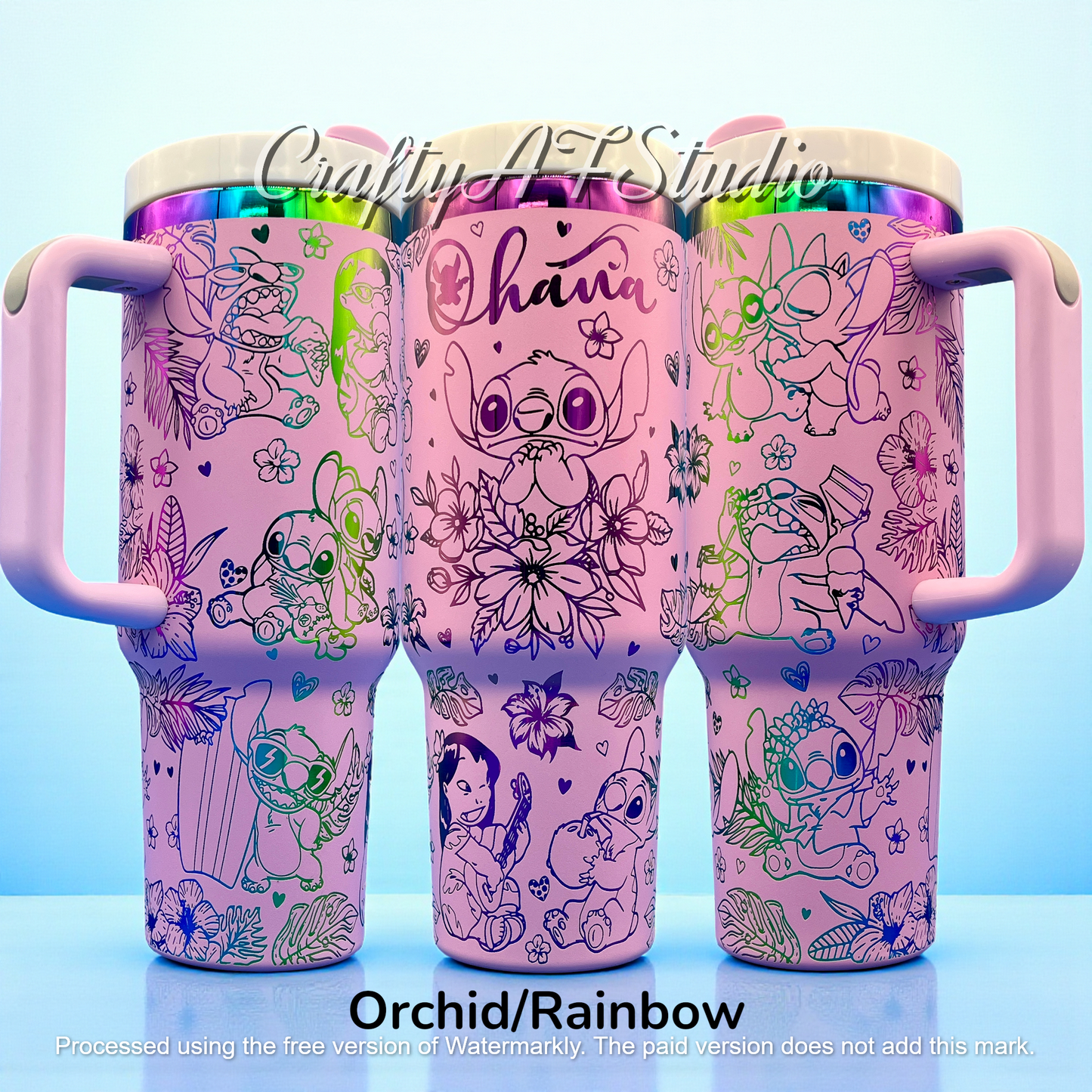 40oz Lilo, Stitch and Angel Ohana Laser Engraved Tumbler