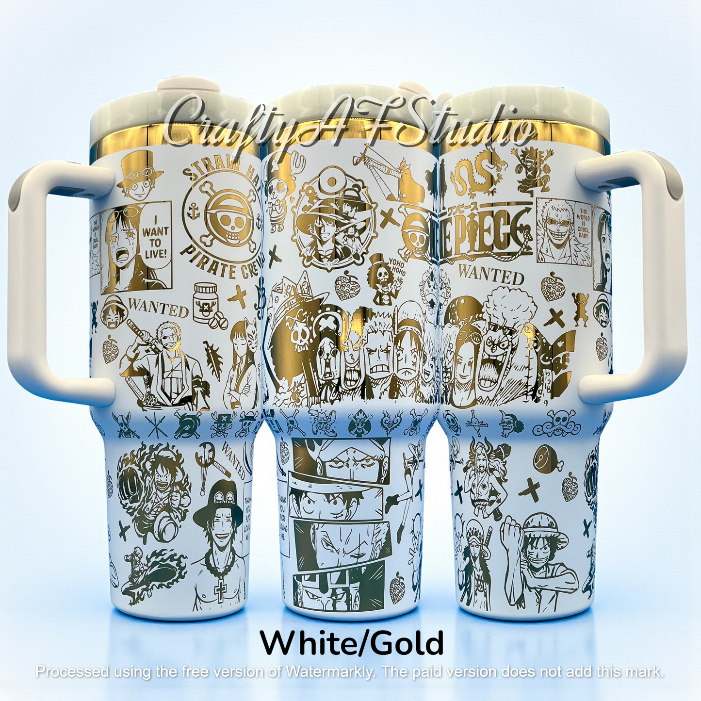 40oz One Piece Anime Series Laser Engraved Tumbler - Straw Hat Pirate Crew