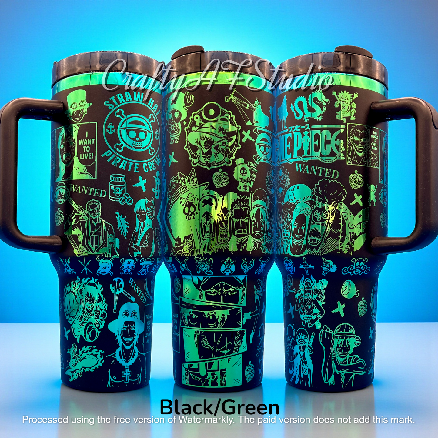 40oz One Piece Anime Series Laser Engraved Tumbler - Straw Hat Pirate Crew