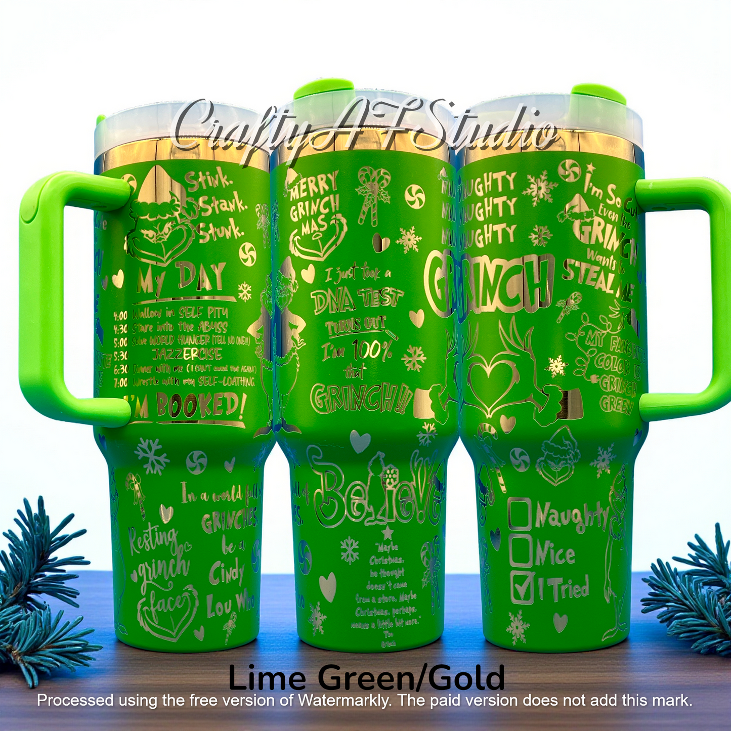 40oz Grinch themed Laser Engraved Tumbler