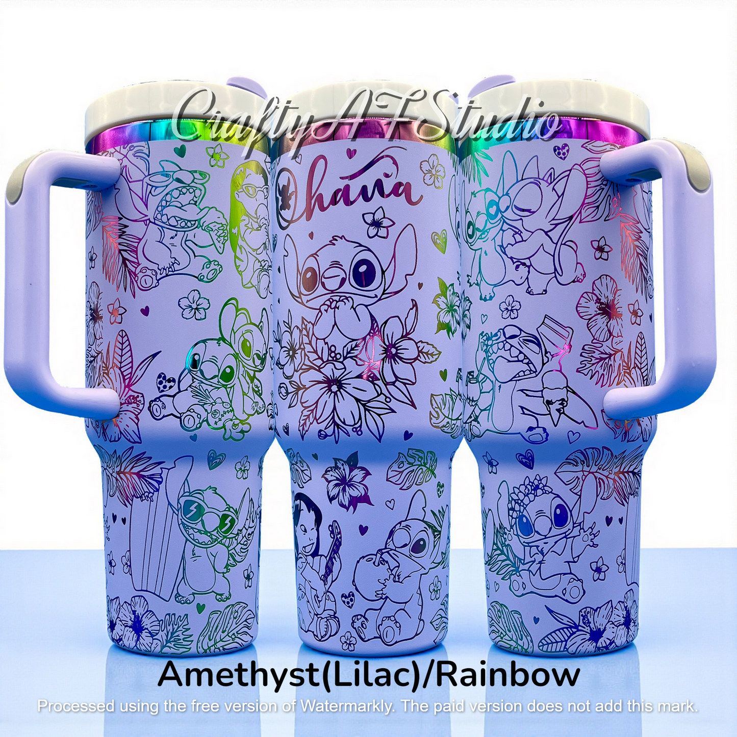 40oz Lilo, Stitch and Angel Ohana Laser Engraved Tumbler