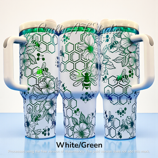 40oz Bees, Honeycomb, and Flowers laser engraved tumbler