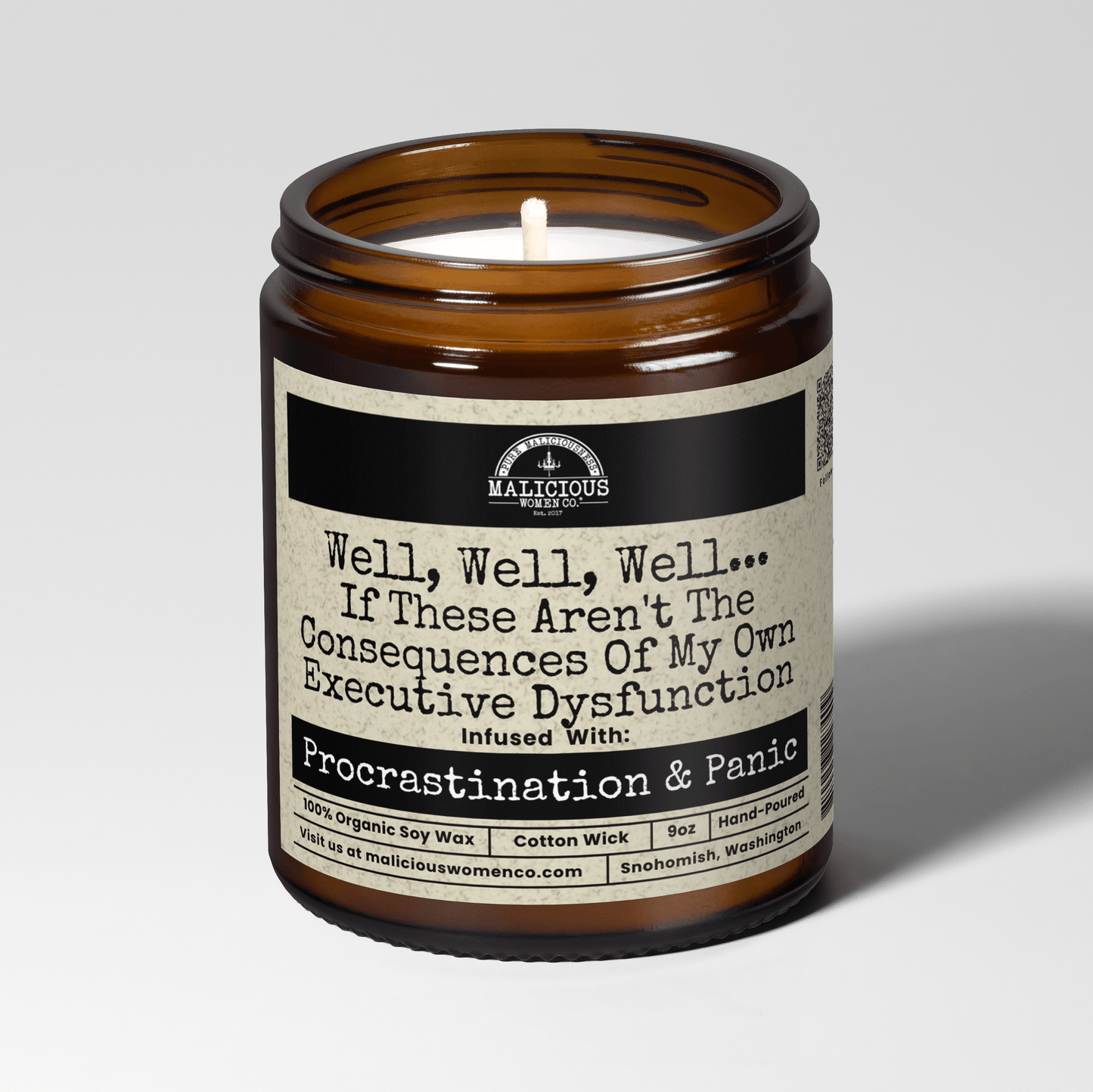 Well, Well, Well... If These Aren't The Consequences Of My Own Executive Dysfunction 9oz Mental Health Candle Malicious Women Co