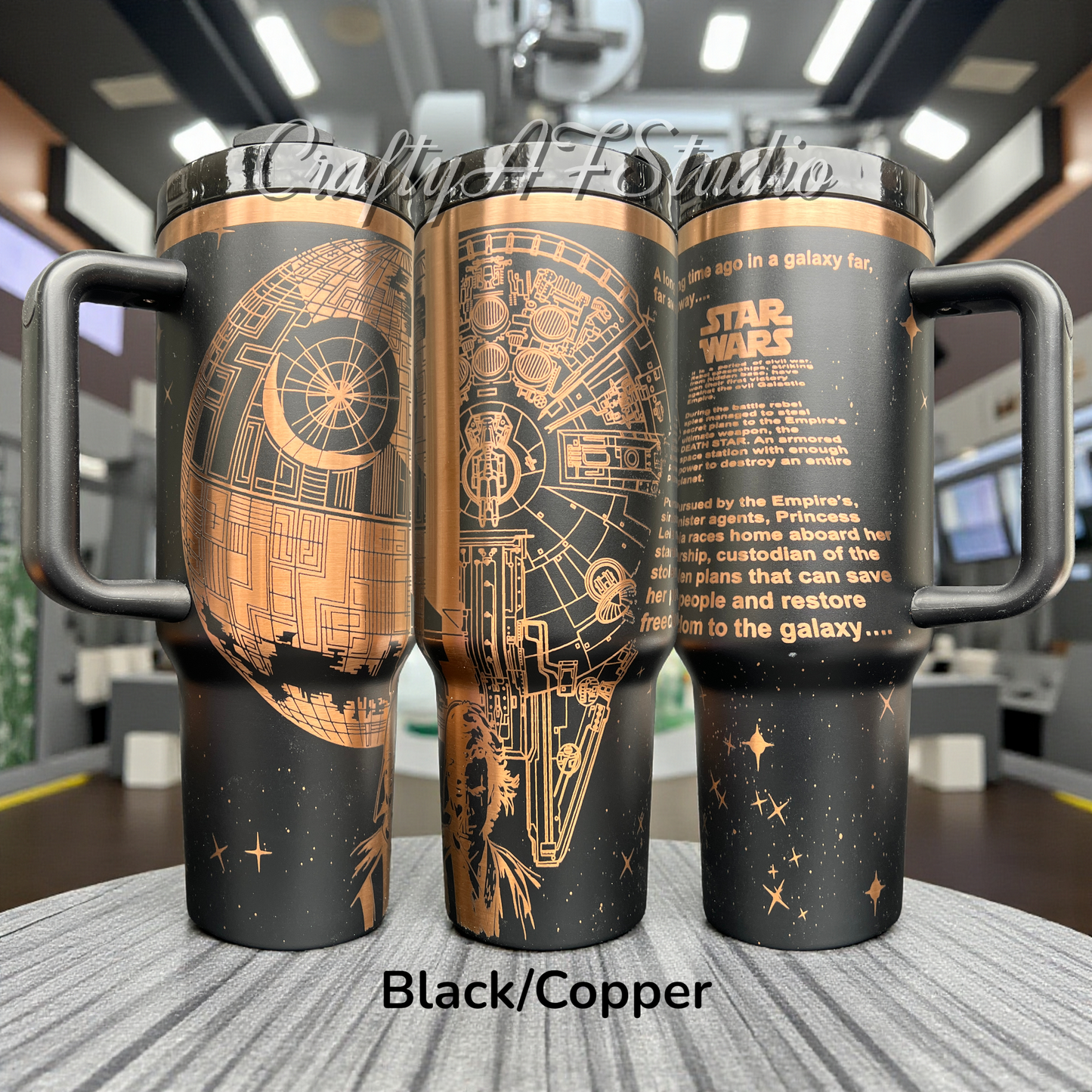 Star W. Light Vs. Dark opening Crawl collage laser engraved tumbler Galaxy Wars 40oz