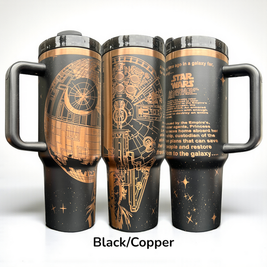 40oz Star wars Light verus Dark two face - opening crawl laser engraved tumbler