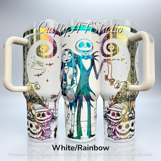 40oz Jack and Sally NBC nightmare x-mas laser engraved tumbler