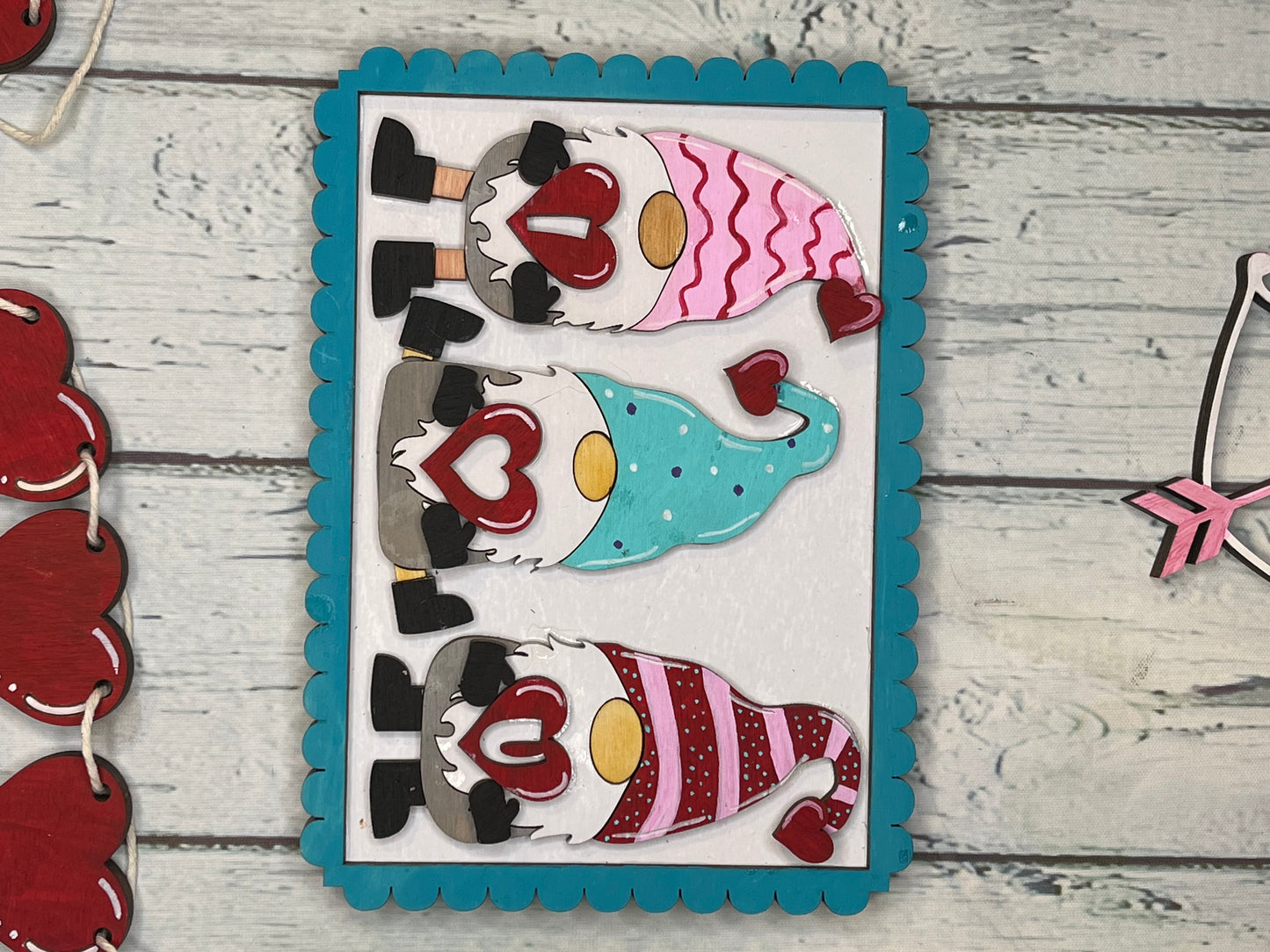 Valentine Gnome Tier Tray - Grey/Pink/Teal