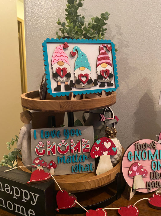 Valentine Gnome Tier Tray - Grey/Pink/Teal